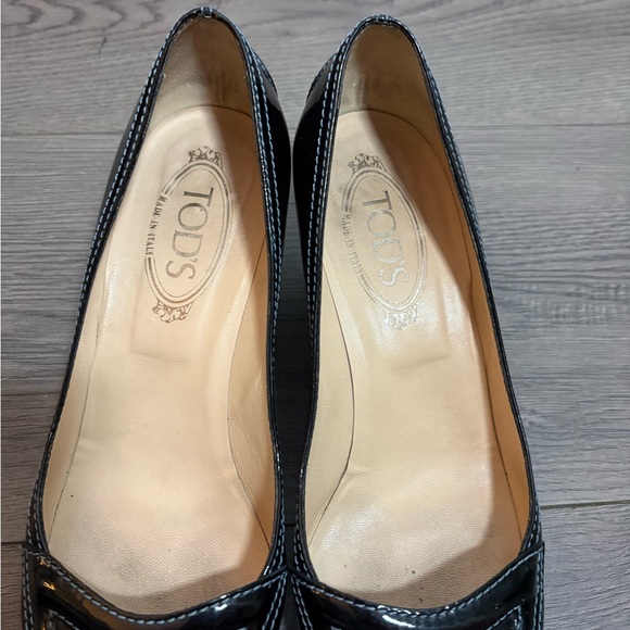 Tod's Fifty Century Black Patent Leather Kitten Heel Shoes Quiet Luxury Classic - Picture 3 of 7